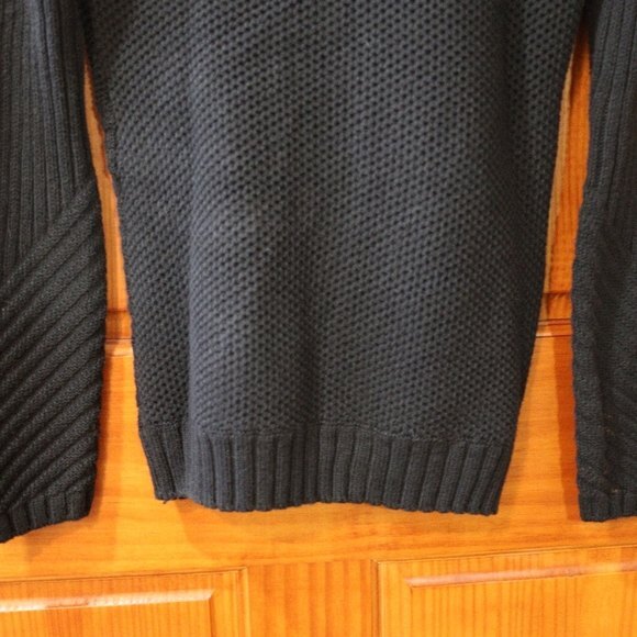 DKNY Jeans Black Cable Knit Sweater Textured Waffle Rib Swirl Band Collar Large - Picture 5 of 13